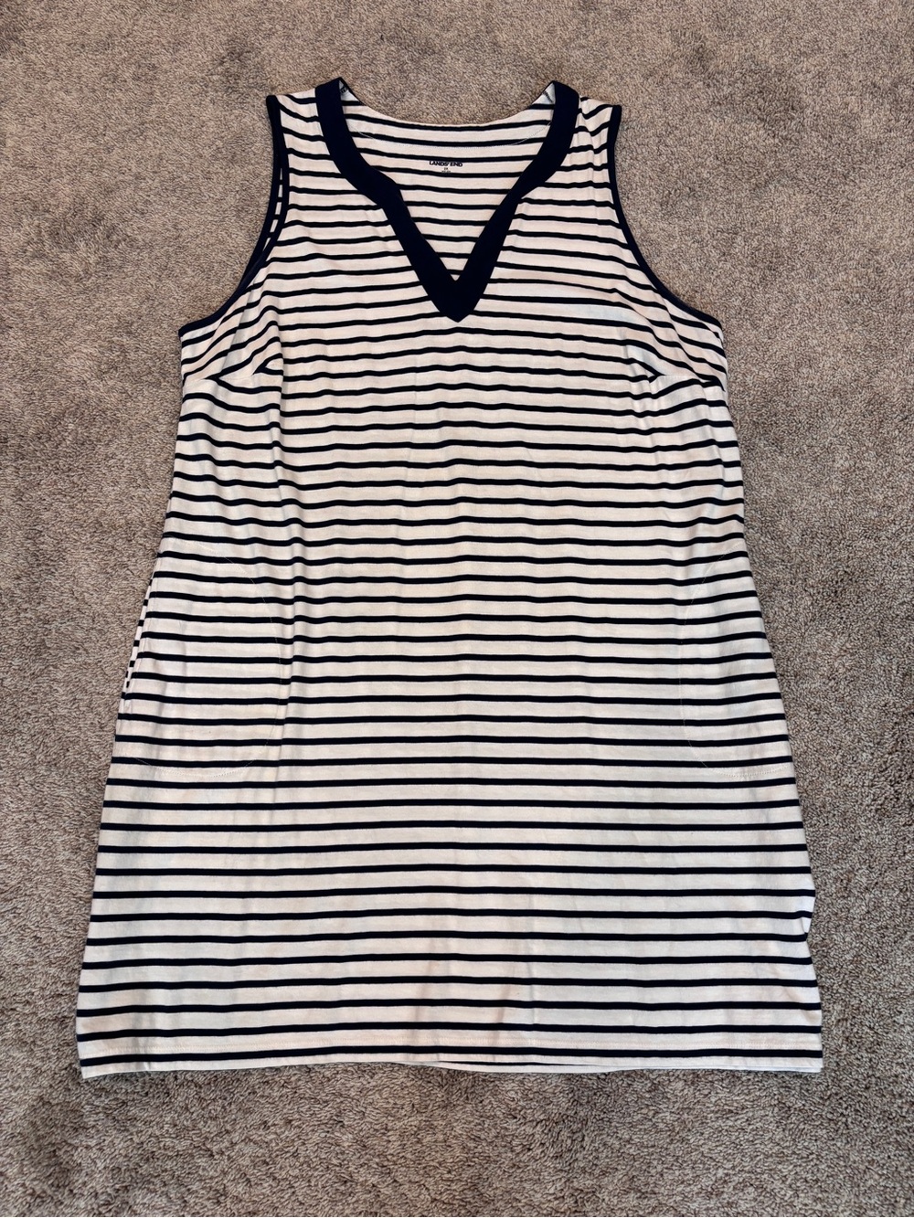 Lands' End swim cover-up dress nautical navy white striped cotton fabric sz 2X